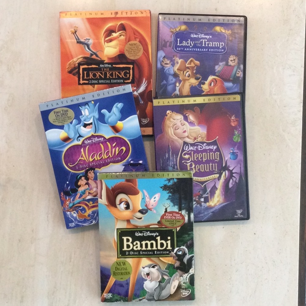 Disney Lion King & Bambi & Sleeping Beauty & Aladdin & Lady Tramp DVD Lot of 5